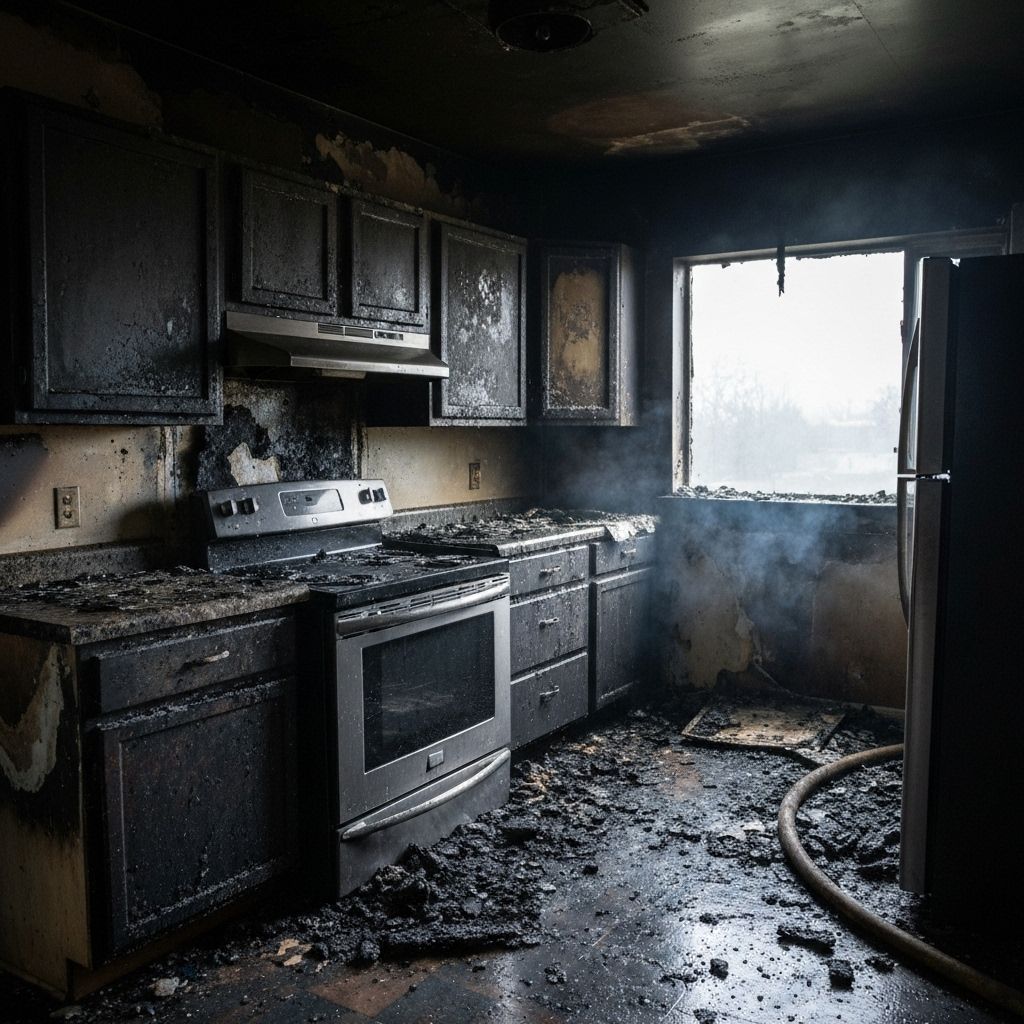 Fire and smoke damage in kitchen requiring professional restoration in Minneapolis, MN (44.9778°N, 93.2650°W)